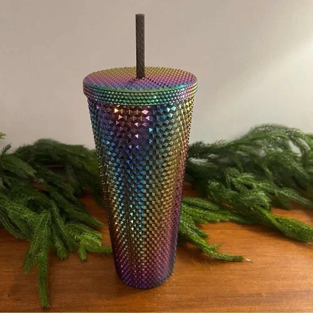 Starbucks Limited Edition Studded Oil Slick Rainbow Iridescent Tumbler Venti NWT